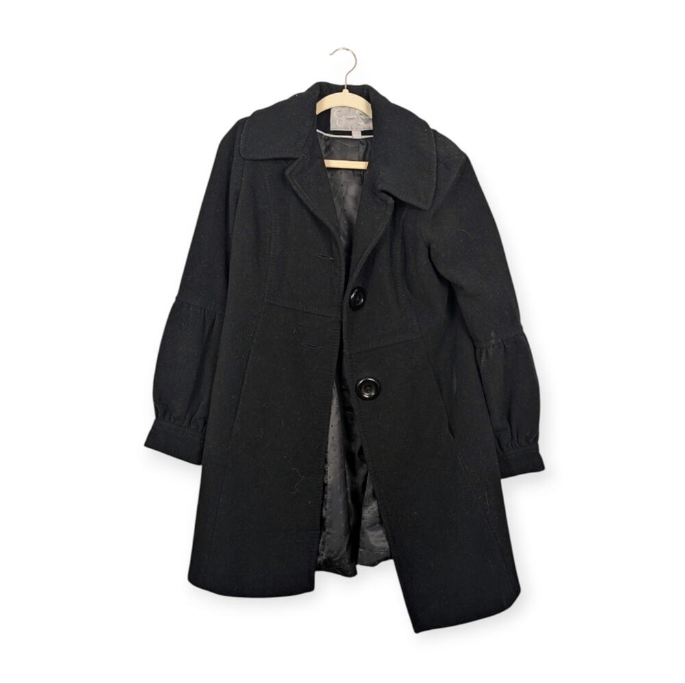Jessica Simpson Wool Cashmere Coat L Black Tailored Button Winter Outerwear